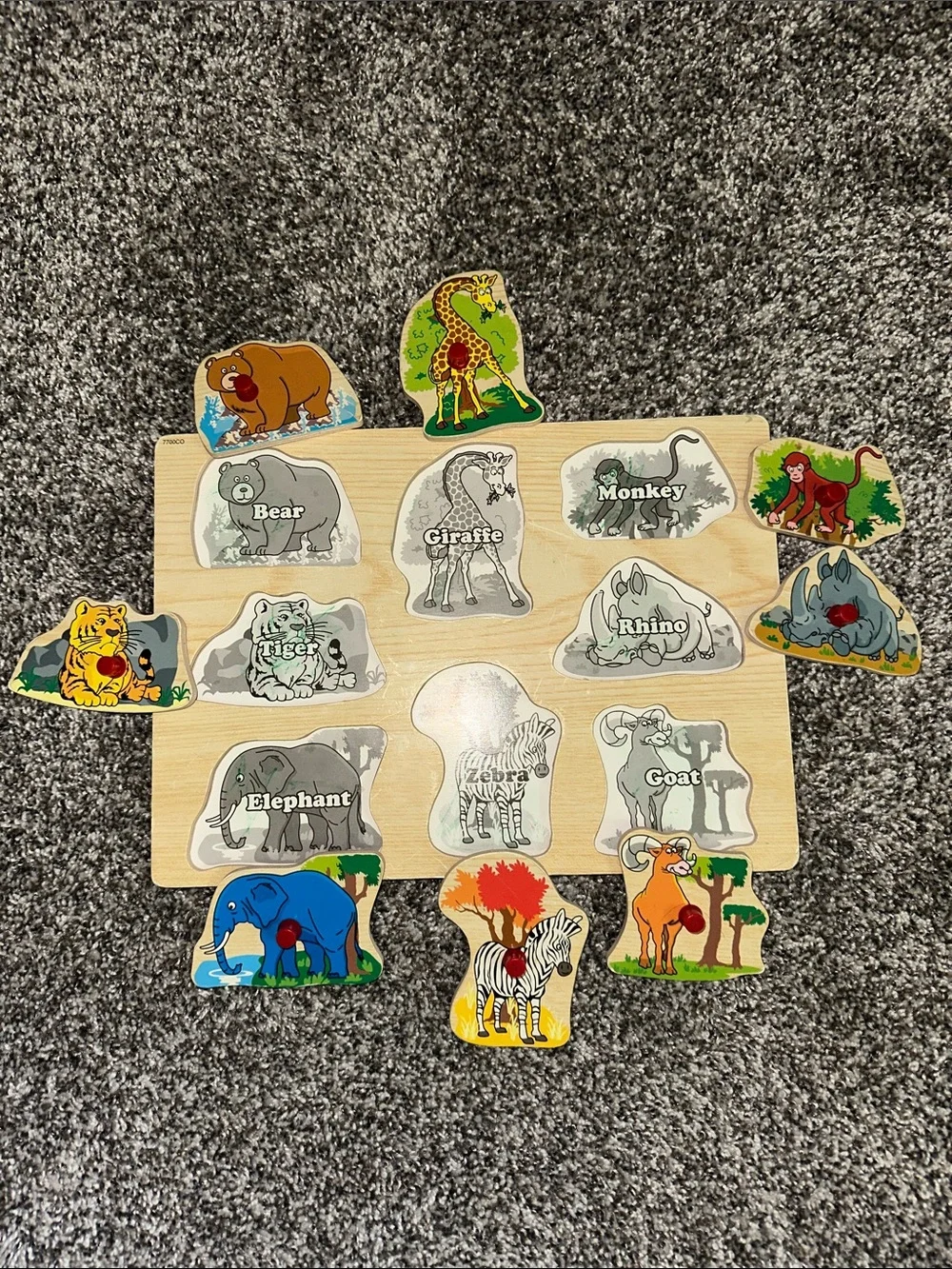Safari Animal Wooden Peg Puzzle - Multicolor Kids Learning Toy